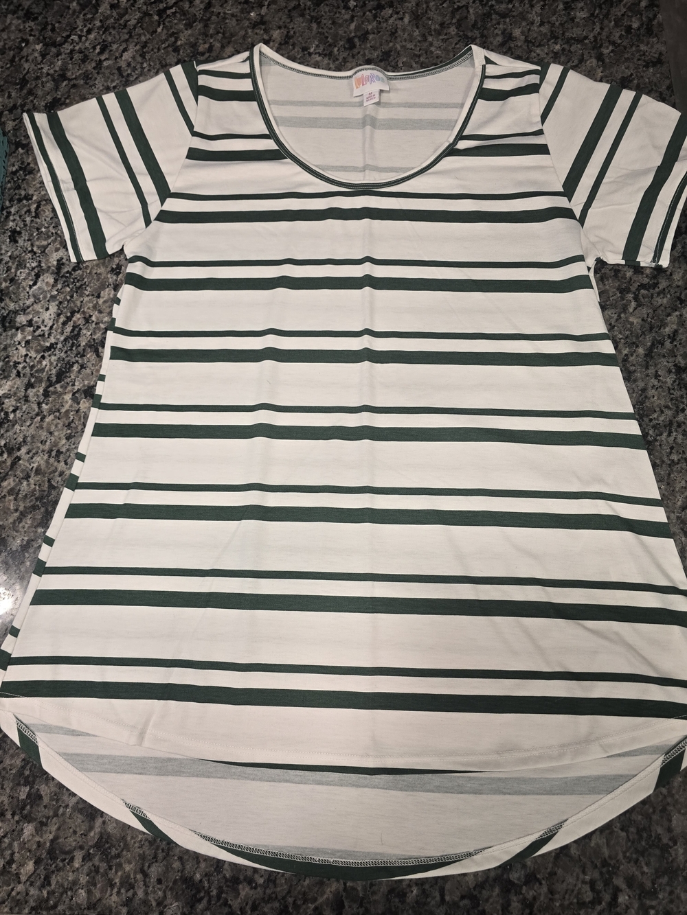 LuLaRoe Cream and Dark Green Striped Scoop Neck Tee